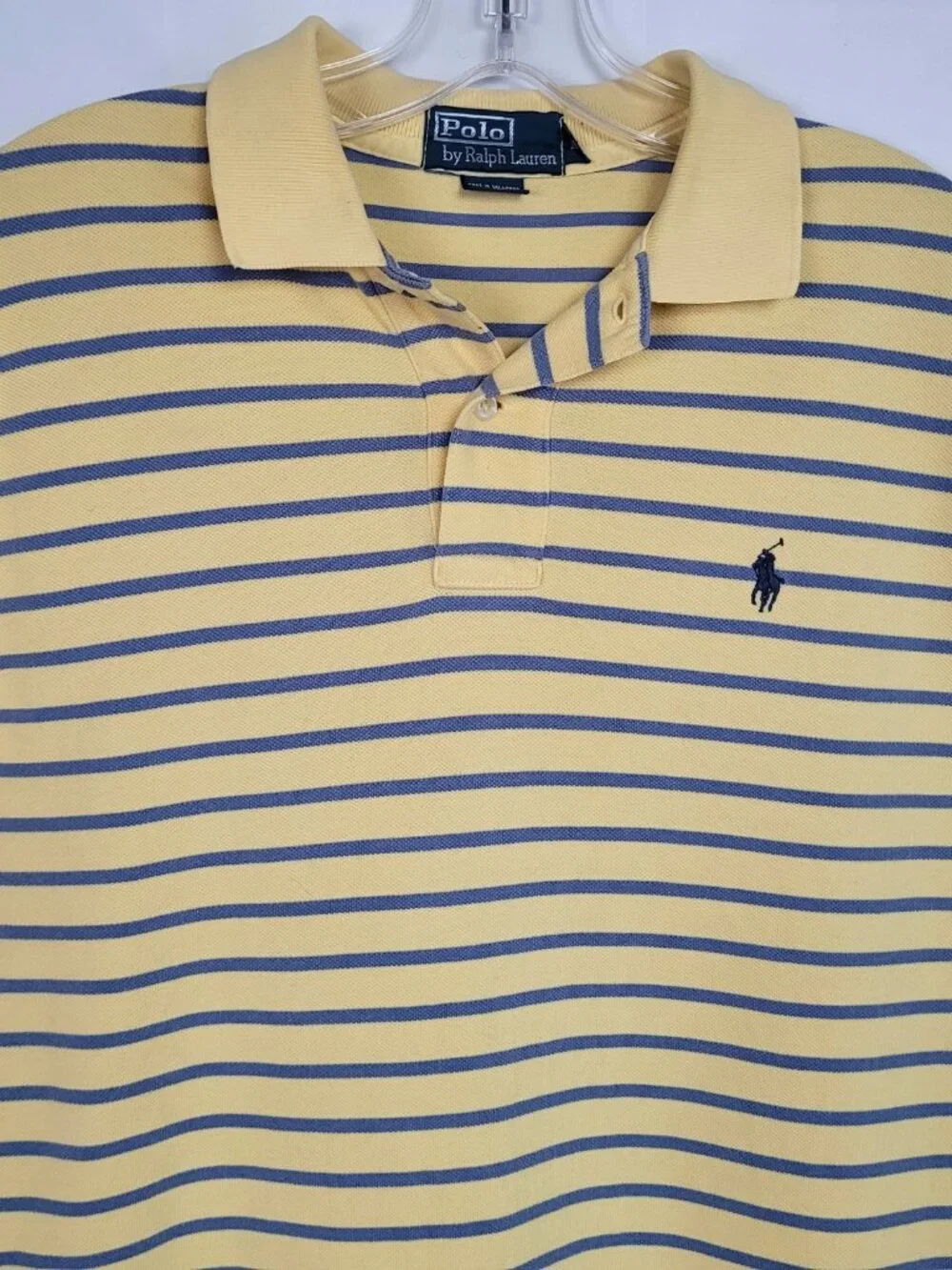 Polo Ralph Lauren Polo Shirt Men's M Yellow Blue Stripe Cotton Pony Logo Preppy